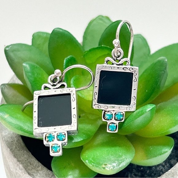 Onyx Apatite Sterling Silver Earrings - Picture 2 of 11